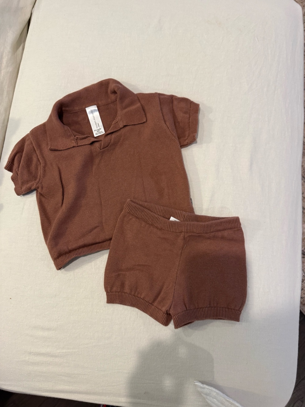 Old Navy Brown Knit Polo Top and Shorts Set